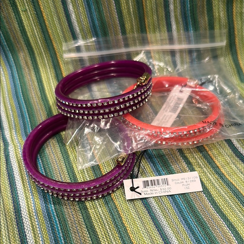 Marc Jacobs Elegant Purple and Orange Glitter Bangle Set of 3